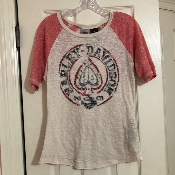 H-D® Womens Stars and Spade Burn-out Raglan Tee Medium Harley Davidson Biker - Picture 2 of 6